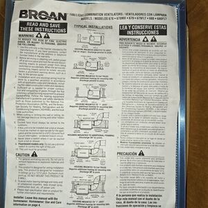 BROAN FAN LIGHT COMBINATION VENTILATION SYSTEM (NEW)
